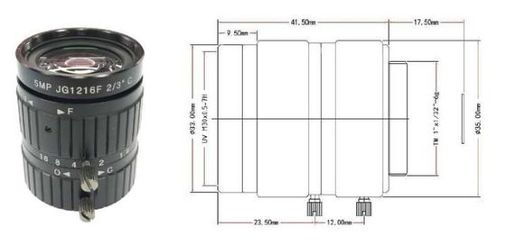 HD 5MP CCTV Camera Lens 12mm F1.6 Aperture 2/3" Image Format Mount C Industrial Security Road monitoring