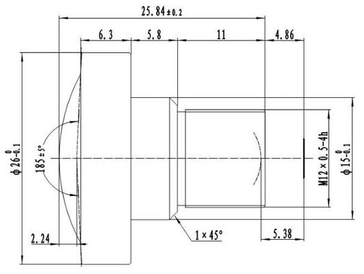 1/1.8″ Φ4.82mm 1.7mm F2.0 8mp 185 degree M12x0.5 fisheye lens with IR correction